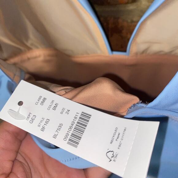 New J. Crew Baby Light Blue Plunge One-Piece Swim Bathing Suit Women's Size 24 - Picture 6 of 8